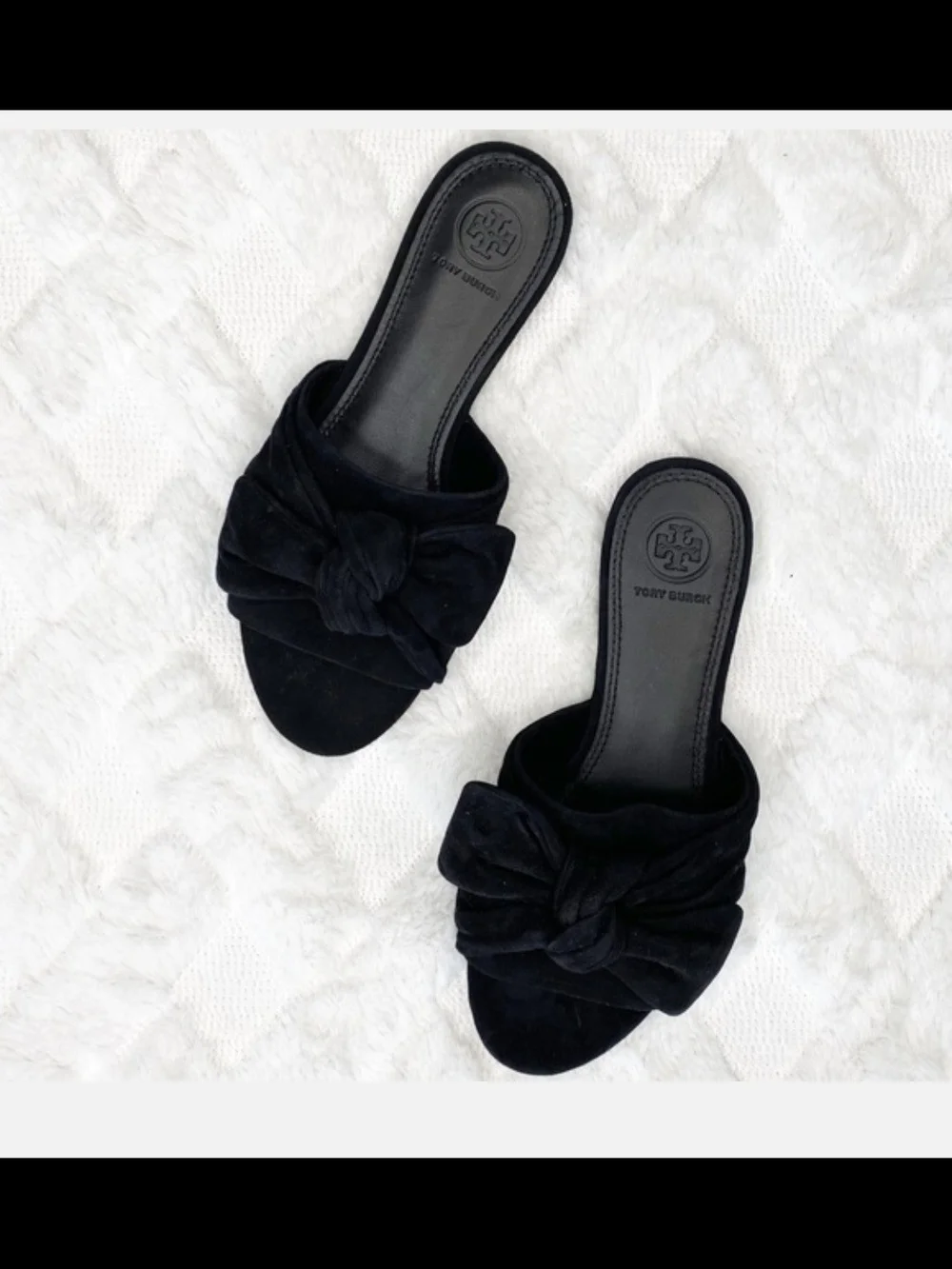 Tory Burch Annabelle Black Suede Bow Slide Sandals. Size 7